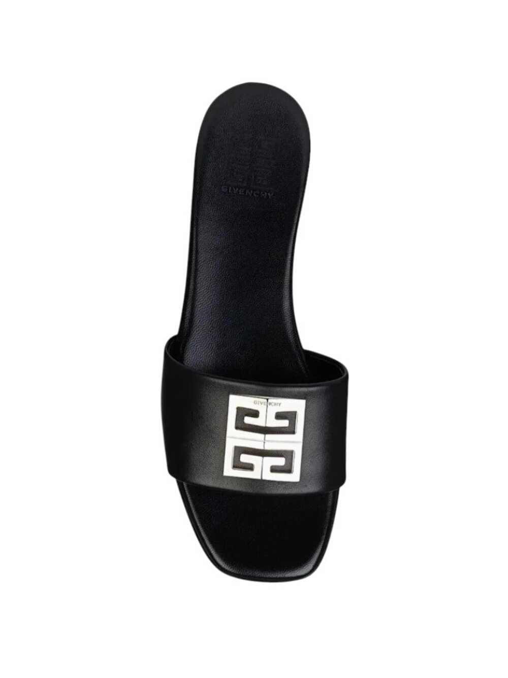 Givenchy 4G Flat Leather Slide Sandals Womens 36 6 Black Silver Logo Open Toe